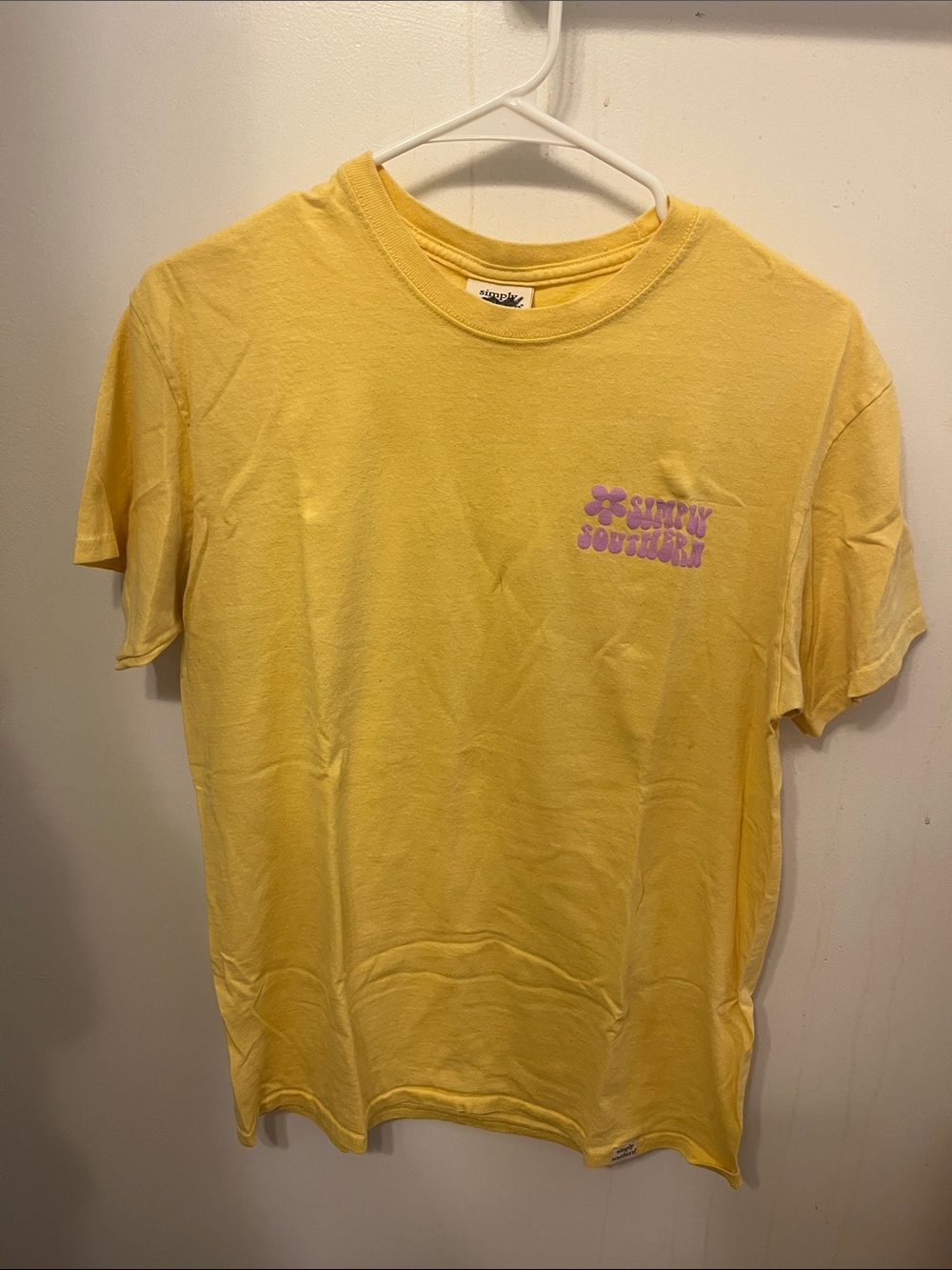 Simply Southern Yellow Short Sleeve Tee with Pink Logo